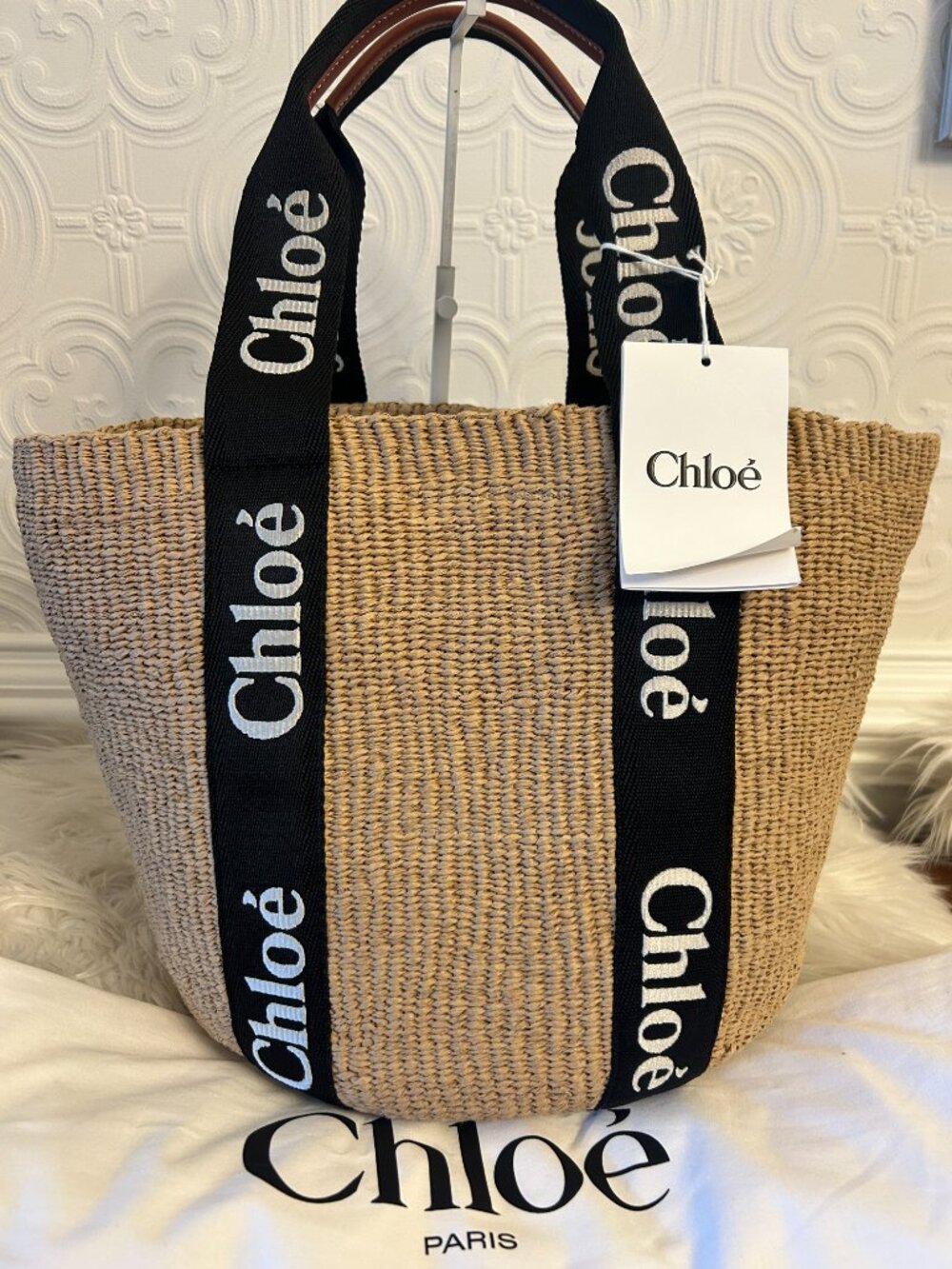 Chloe Woody Mifuko Basket Bag, Large, New with Tags! Tote Raffia Straw Bag